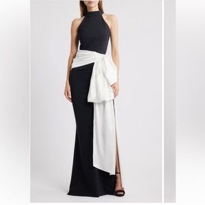Chiara Boni Sarity Bow Sleeveless Gown Dress Maxi Black White 42 / US 6